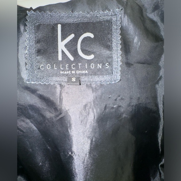 KC Collections Black Leather square stitched Jacket, Size Small - Picture 2 of 16